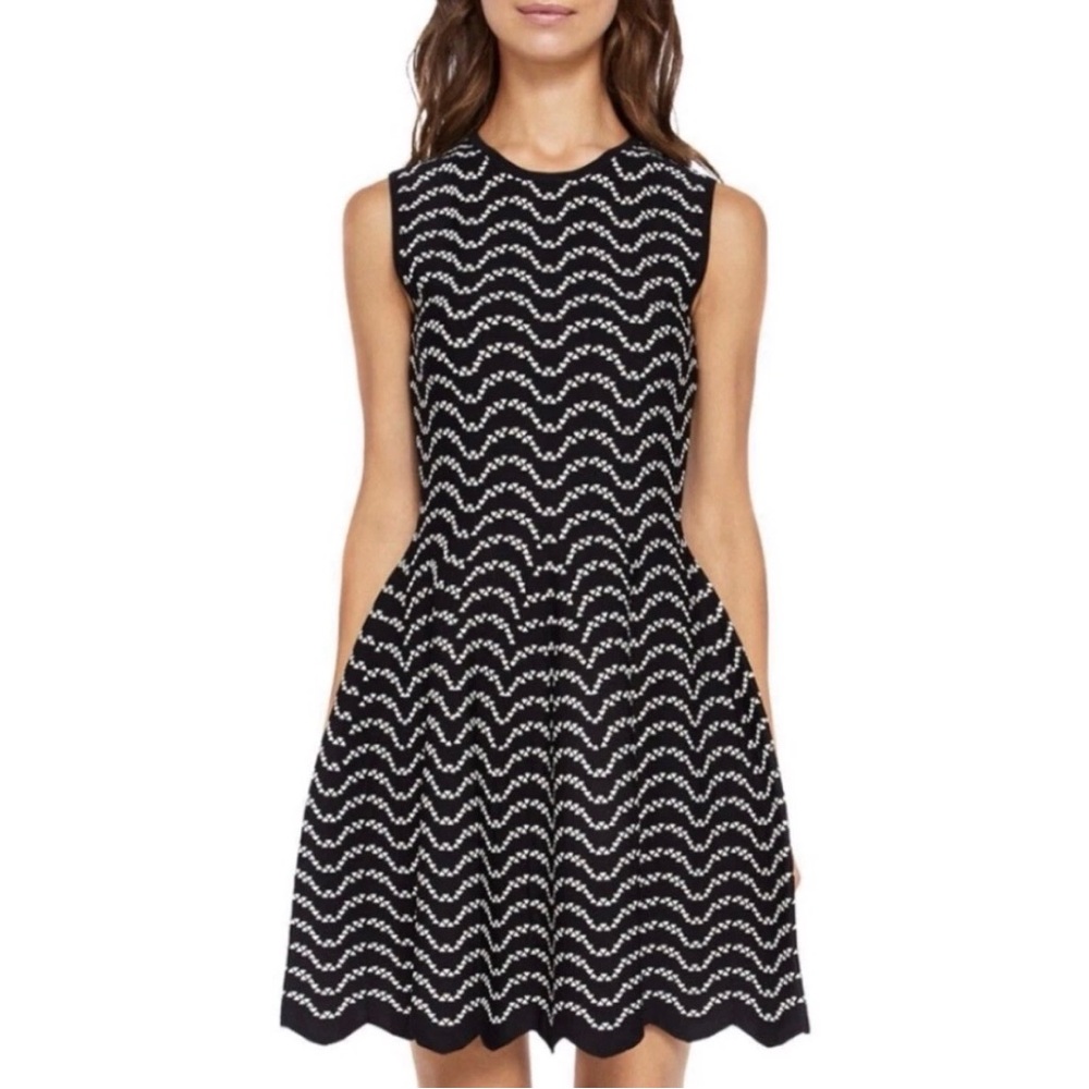 Ted Baker London Bryena Jacquard Fit-and-Flare Navy Mini Dress Size 2